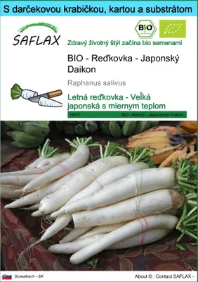 Obrázok produktu pre SAFLAX Darčeková sada - BIO - Reďkovka - Japonský Daikon - Raphanus sativus - 100 Semená - S darčekovou krabičkou, prepravným štítkom, darčekovou kartou a pestovateľským médiom