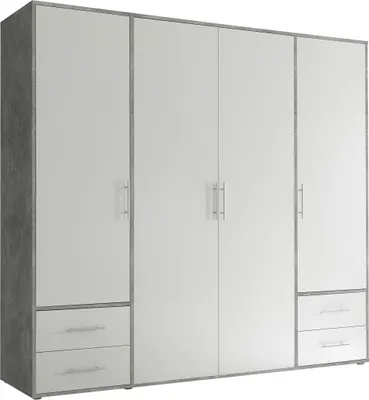 Produktbild von möbelando Kleiderschrank 4-türig Beton Optik / Weiß Valencia
