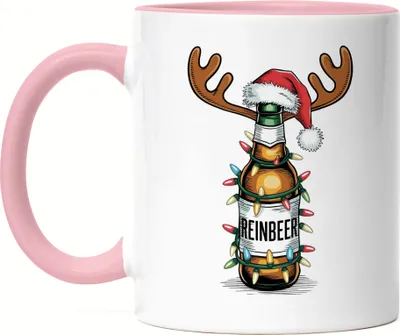 Produktbild von Reinbeer Tasse rosa Weihnachten Biertrinker Rentier Lustig Geschenkidee Party