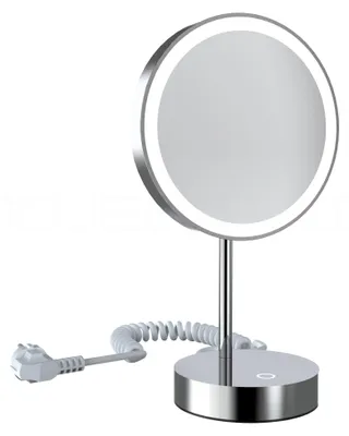 Produktbild von DEUSENFELD SL50CT - Premium LED Stand Kosmetikspiegel, CTT - stufenlos einstellbarer Farbton von 2700-6500K, hell, LED Touch-Control, 5x Vergrößerung, Ø20cm, verchromt