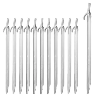 Immagine prodotto di 24 picchetti per tenda, picchetti da spiaggia per terreni duri, acciaio zincato, con gancio e testa a martello, picchetti da spiaggia lunghi 30 cm, argento