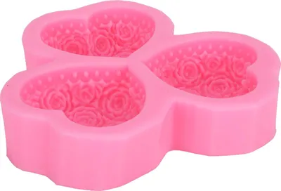 Produktbild von DIY-Silikonform mit 3 Mulden, herzförmige Rose, Blume, Schokolade, Fondant, Seife, Aromatherapie, Gips