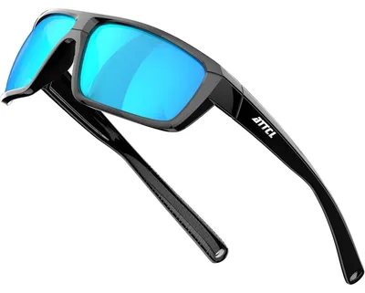 Immagine prodotto di Occhiali da sole polarizzati da uomo, protezione UV400, materiale TR90 ultraleggero, colore nero e blu/effetto specchiato