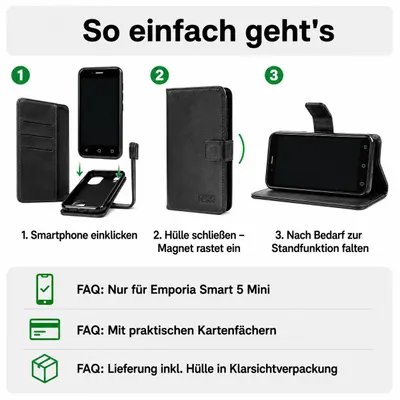 Produktbild von caseroxx Handy Hülle Tasche kompatibel mit Emporia Smart 5 Mini Bookstyle-Case Wallet Case