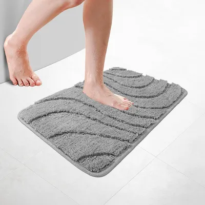 Produktbild von VOUNOT® Badematte Rutschfeste, Mikrofaser Badezimmerteppich Wellenmuster 40x60cm Grau