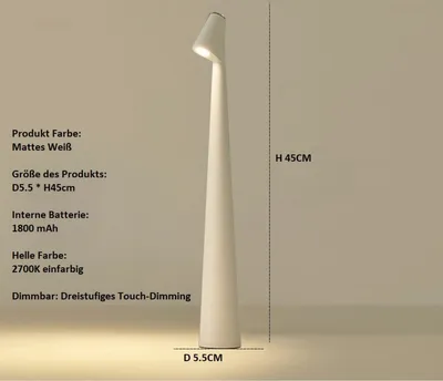 Produktbild von LED-Tischlampe, groß 45cm, tragbare wiederaufladbare dekorative Tischlampe - Weiß