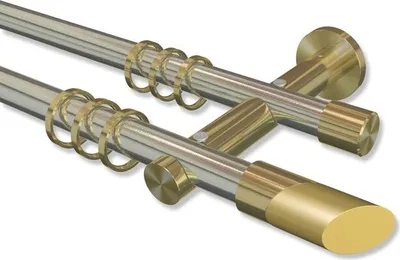 Produktbild von Interdeco Gardinenstange, Vorhangstange Edelstahl-Optik / Messing-Optik Modell Platon Verano, 20 mm Ø 2-läufig, 200 cm