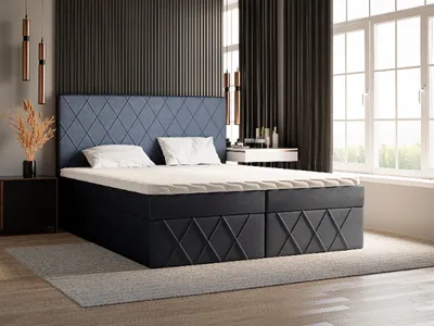 Produktbild von ADIDAR Polsterbett Rudi 140x200cm – Boxspringbett mit Holzrahmen, Matratze, zwei Bettkästen, Stauraum, Topper – Dunkelgrau Amor Velvet 4321, inkl. Lieferung