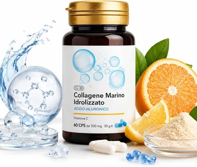 Immagine prodotto di CL-38 – Collagene Marino Idrolizzato con Acido Ialuronico e Vitamina C – Integratore Alimentare – 60 capsule