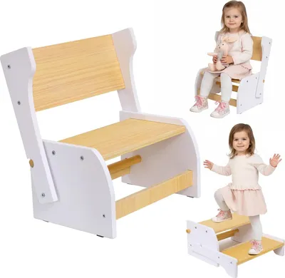 Produktbild von Kinder Tritthocker & Stuhl - 2-in-1 Umwandelbar - MDF - Für Bad & Küche - Für Toilettentraining & Sitzen - Alter 4–6 Jahre - Weiß