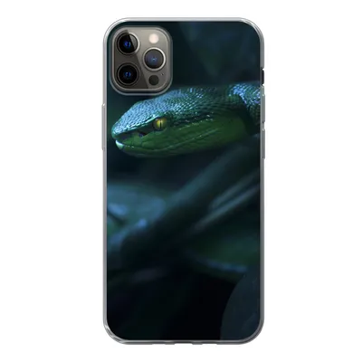 Produktbild von MuchoWow® Handyhülle Schutzhülle Hülle für iPhone 12 Pro Max Schlange - Makro - Holz Silikon Softcase Handy Hülle - Hartschale