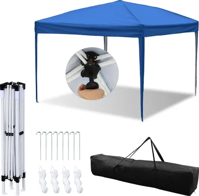 Produktbild von Izrielar Pavillon Faltpavillon Tasche Wasserdicht UV-Schutz 50+ Pop-Up Gartenpavillon Gartenzelt Partyzelt Blau 3x3m