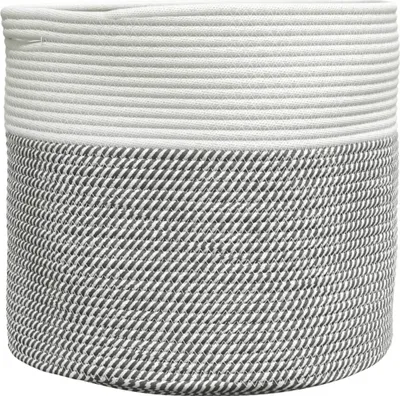 Image de Panier de rangement gris et blanc Ø40x35 cm coton