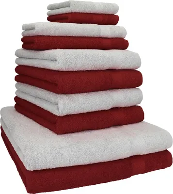 Produktbild von Betz 10-tlg. Handtuch-Set PREMIUM CLASSIC 2 Duschtücher 4 Handtücher 2 Gästetücher 2 Seiftücher  Farbe: dunkelrot & silbergrau