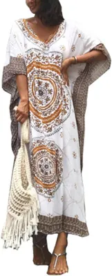 Productafbeelding van Dames strandjurk in kaftan-stijl met etnische print, van katoen, one size