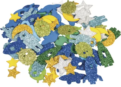 Produktbild von Moosgummi Weltraum Mix mit Glitter, 80 Stück