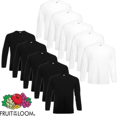 Produktbild von Fruit of the Loom Longsleeve Valueweight T-Shirt 10 Stk. Weiß/Schw XXL