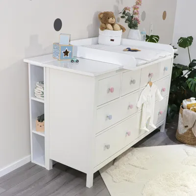 Produktbild von Puckdaddy Stauraumregal Lasse 19x30x93 cm in Weiß passend zu IKEA Hemnes Kommode Kinderzimmer