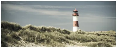 Produktbild von Wallario Wandbild aus Acryl, 200 x 80 cm, freischwebende Optik - Leuchtturm auf der Düne am Strand
