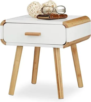 Produktbild von Famanu Nachtkasten mit 1 Schublade - Holz Beistelltisch für Schlafzimmer oder Flur - HxBxT: 41x40x40 cm - Weiß