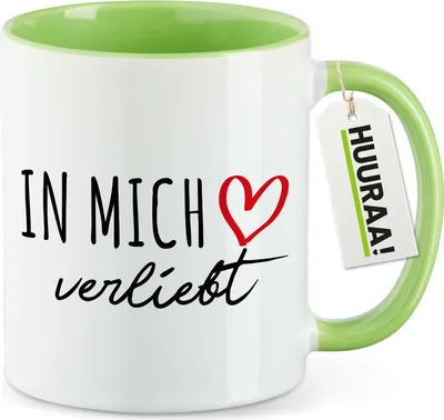 Produktbild von Huuraa Kaffeetasse In mich verliebt 330ml Grün Keramik Kaffeebecher Geschenkidee