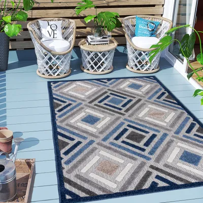 Obrázok produktu pre Koberce Carpeto Geometric Indoor & Outdoor Rug Weatherproof for Balcony, Terrace - Balcony Rug Waterproof - Outdoor Rug Weatherproof - Outdoor Rug Terrace Large - Blue Grey 2 - 160 x 230 cm