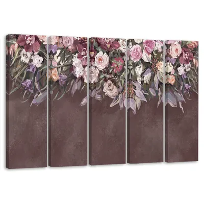 Produktbild von 5-teiliges leinwandbild überwucherte blumen 150x100 cm Feeby braun wandbild bereit zum aufhängen