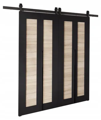 Produktbild von KierMoebel Schiebetür Komplettset QUDIO DUO M1 Schwarz + Sonoma 152x205x3,2 cm Wohnzimmer Schiebetür