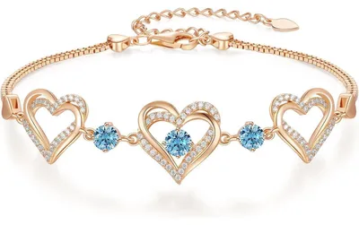 Produktbild von Armband Damen 925 Sterling Silber Herz Rosegold Geburtsstein Zirkonia Geschenk