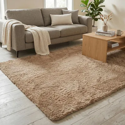 Produktbild von Fluffy Hochflor Shaggy Teppich Beige, Größe:60x90 cm