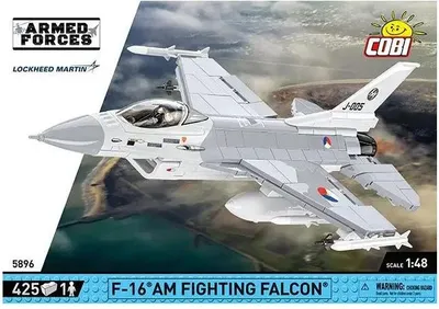 The image shows the packaging for a Cobi F-16 AM Fighting Falcon model kit.