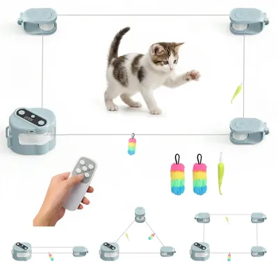 Produktbild von Katzenspielzeug - Automatisches & fernbedienbares Katzenspiel - Interaktives Katzenlaufband - Einstellbare Geschwindigkeit - Federjagdspielzeug - Blau