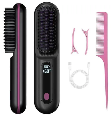 Produktbild von Elektrische Haarbürste Styling Bürste für kurze Haare Keramikborsten Anti Verwirrung Volumenbürste ergonomisch Schwarz