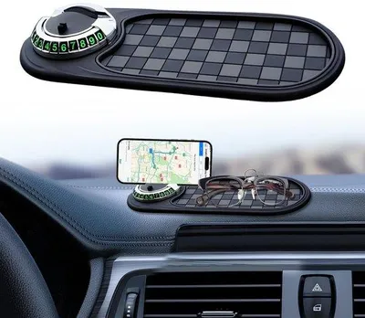 Produktbild von Universelle Autoantislipmat mit 360° Drehbarkeit, für das Auto, mit Telefonhalter und Parkplatznummer, schwarz