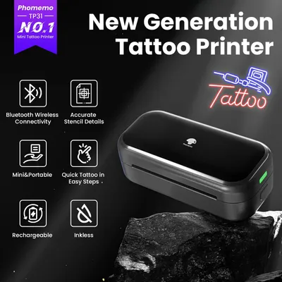 Produktbild von Phomemo TP31 Aufgerüstet Mini Tattoo Stencil Drucker 3 Zoll,  mit 30pcs Tattoo Papier, Tattoo Printer Bluetooth Kompatibel mit iOS & Android