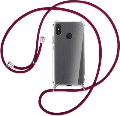 Produktbild von Handykette Backcover-Schutzhülle mit Band (Metall silberfarben) für Xiaomi Mi Max 3 - dunkelrot