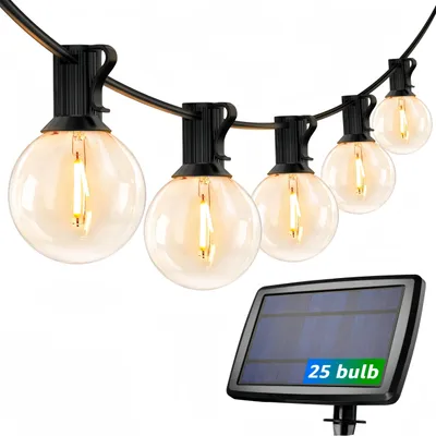 Solar-Lichterkette 7,62 m, G40, 25 warmweiße LED-Lampen, 4 Modi