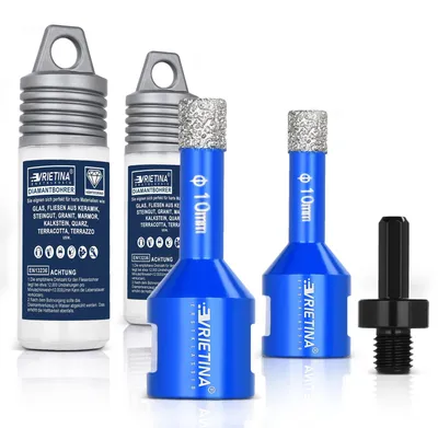 Produktbild von 【10mm+10mm+M14 HEX Adapter】 Diamant Fliesenbohrer Set M14 Diamantbohrer Glasbohrer Nass- / Trocken Bohrkrone für Winkelschleifer, Diamant Lochsäge