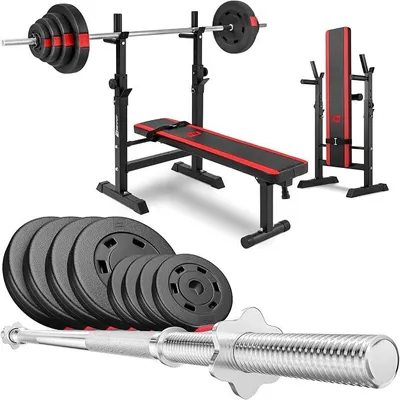 Imagen del producto de Juego de mancuernas de 39 kg a 99 kg. Banco de pesas plegable con pesas, soporte de barra ajustable, banco de entrenamiento para press de banca, banco de fitness estable, capacidad máxima de carga: 270 kg