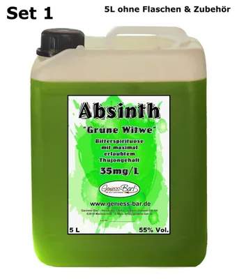 Produktbild von Absinth Die Grüne Witwe 5L Testurteil SEHR GUT(1,4) Mit maximal erlaubtem Thujon 35mg 55%Vol