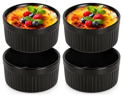 Produktbild von Vilde | Auflaufförmchen Porzellan Schwarz - 4er Set - Souffle Förmchen 260 ml