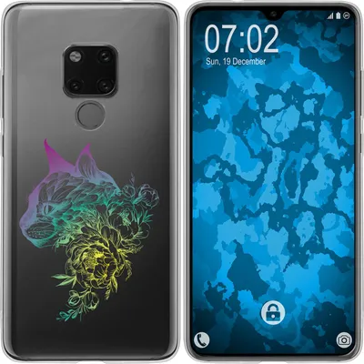 Produktbild von PhoneNatic Case kompatibel mit Huawei Mate 20 Silikon-Hülle Floral Katze M2-4