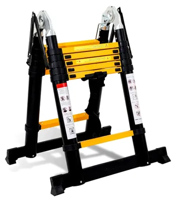 Produktbild von 3,8 m (1,9 + 1,9) Teleskopleiter, rutschfeste Mehrzweckleiter aus Aluminium, maximale Belastung 150 kg (Schwarz)