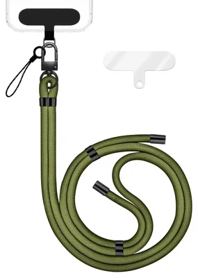 Image de HoldMe Edition - Lanyard avec mousqueton noir & 2 pads - Chaîne universelle pour téléphone portable Bandoulière en nylon - Vert olive