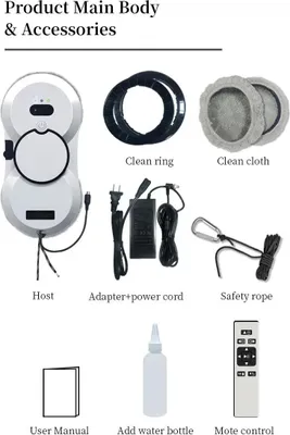 Image de Robot lave-vitres - Modèle EU-5600Pa - Puissance d'aspiration de 5600 Pa - Détection automatique des bords - 3 modes de nettoyage - Télécommande IR - Batterie de secours (20 min)