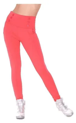 Produktbild von Damen Leggings Hohe-Taille mit Knöpfen, Koralle/S/M