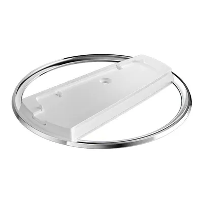 A white and silver lid for a pot or pan, shown from a slightly elevated angle on a white background.