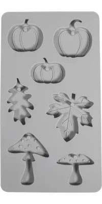 Produktbild von Rayher Silikon Gießform Kürbis, Pilz, Blatt, 14,5x26x1cm, 7 Formen, Box 1Stück
