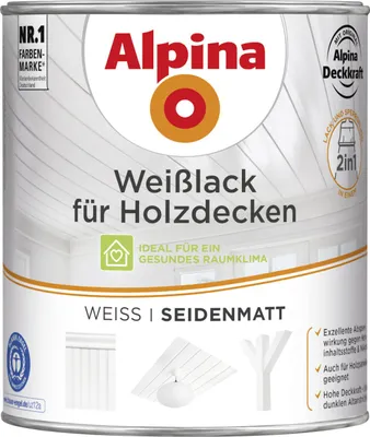 Produktbild von Alpina Weißlack für Holzdecken 750 ml seidenmatt