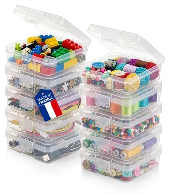 Produktbild von Iris Ohyama, Kleine Aufbewahrungsbox mit Klappdeckel, Plastik, 0.4L, 10er-Set, Transparent, Stapelbar, Schnappverschluss, Für Puzzle, Lego, Stifte, Bastelmaterial, Schrauben, Sans BPA, MCC-S